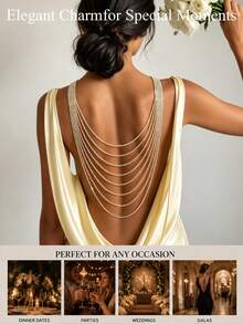 1pc Multi-Layer Rhinestone Body Chain, Wearable Front Or Back, Sexy Deep V Long Tassel Chest Chain, Luxury Style Perfect For Party Events - Rhinestone - View 3