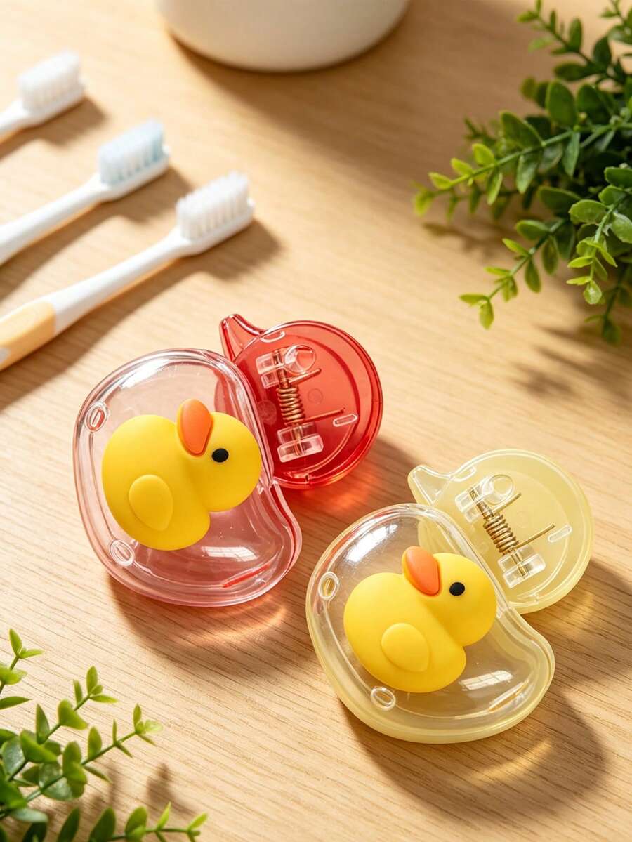 可愛小鴨牙刷蓋，黃色小鴨圖案，旅行牙刷收納盒，便攜式牙刷頭保護夾，牙刷收納夾，牙刷保護蓋，保護牙刷頭，便攜易攜帶，防塵牙刷頭蓋，適合情侶、朋友、家人、老師、旅行愛好者的完美禮物，適用於居家、宿舍、返校季、度假禮物、返校禮物、教師禮物
