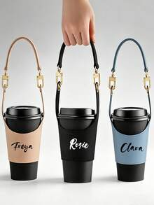 Customizable Text Leather Cup Sleeve, Made Of High-Quality Faux Leather Material, Features Adjustable Elastic Design, Fits Various Sizes Of Milk Tea Cups, Coffee Cups And Insulated Cups - Multicolor - View 8