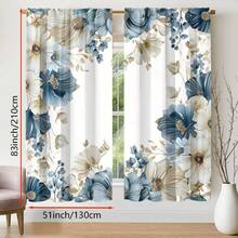 2pcs Elegant Floral Pattern White, Blue And Green 2D Flat Print Curtains. Rod Pocket Design, Semi-Transparent Polyester Curtains Suitable For Decorating Your Living Room, Bedroom, Office Or Kitchen - Multicolor - View 14