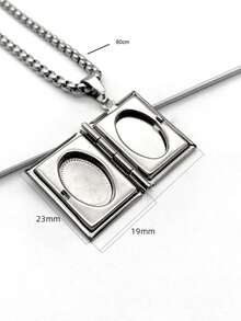 1件不鏽鋼鏤空復古法式風 18K鍍金橢圓壓紋方形書本吊墜項鍊，翻蓋照片夾，極簡優雅男女通用首飾，平價情人節紀念飾品 - 彩色 - 查看 6
