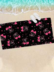 [Weich und schnelltrocknend] 250 g/m² Mikrofaser Strandtuch | 70*140 cm/90*180 cm erhältlich | Schwarzer Hintergrund mit rosa Kirschdruck | Hochabsorbierendes tragbares Schwimmtuch, Badezimmerdekoration, Schwimmtuch, Strandtuch | Geeignet für Sommerstrand, Schwimmen, Reisen, Camping und Fitness - Schwarze Kirsche - Übersicht 8