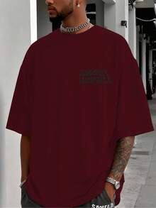 Men's T-Shirt With Angel Print - Burgundy - View 2