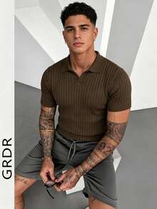 GRDR Men's Summer Ribbed Polo Shirt Short Sleeve - Rust Brown - View 2