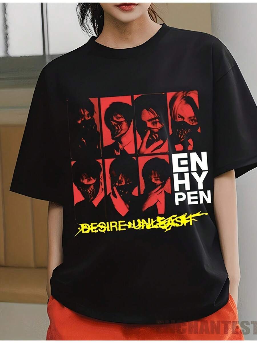 ENH-Y-PEN Tourist Men's Pattern T Shirt| <Walk The Line & Desire Unleash Fate>Anime Streetwear,Casual Round Neck Design,The Fabric Is Slightly Elastic,Regular Version,Printed Pattern,Suitable For All Seasons. - 黑色 - 查看 1