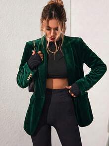 Women's Solid Color Pocket Blazer, Office Formal Evening Wear, Daily Autumn/Winter - Dark Green - View 3