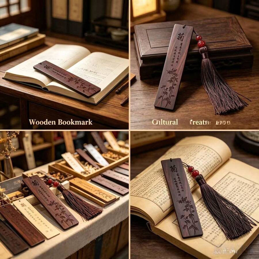 女性可愛書籤,精緻花卉紅木書籤,女性書籤禮物 - 紅木色 - 查看 1