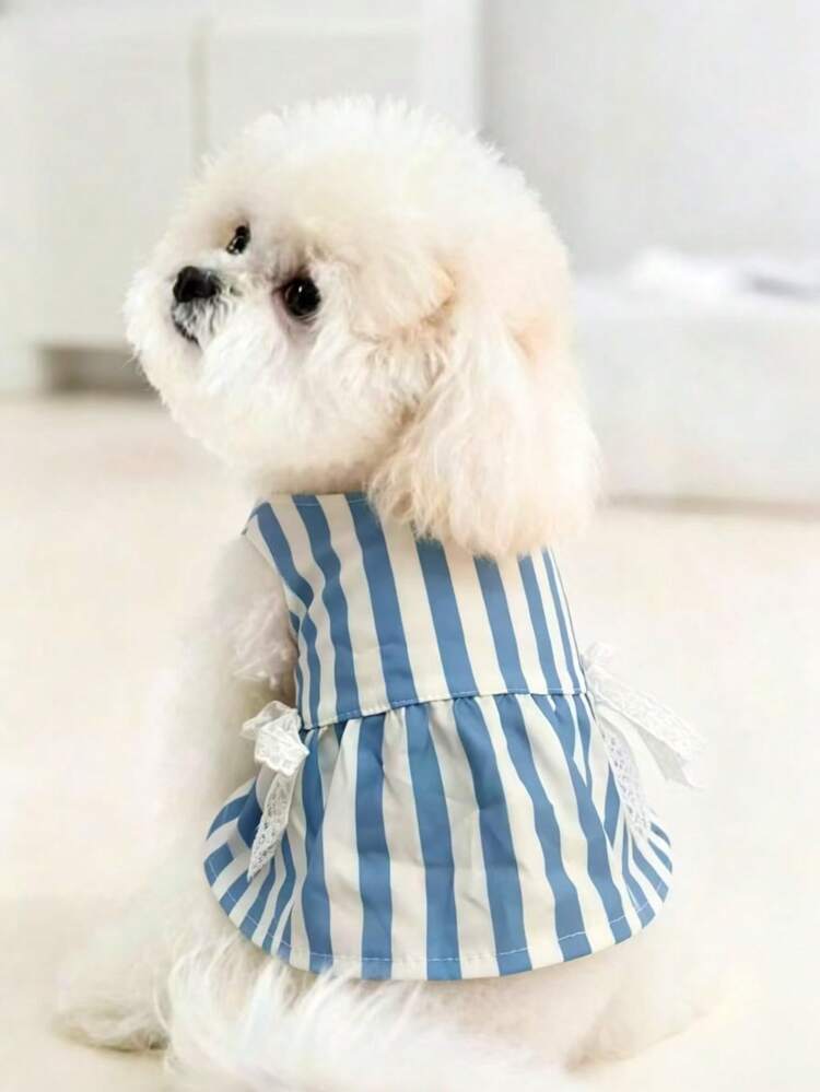 Chaleco para mascotas a rayas de color azul difuminado, ropa transpirable - Neblina azul - Añade 6