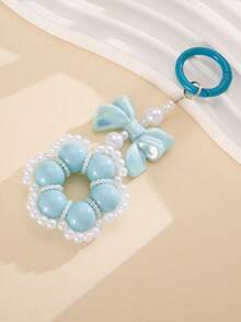 1pc Fresh Versatile Bowknot Keychain Pendant, Dopamine Handmade Woven Pearl Flower Bag Charm - 彩色 - 查看 6