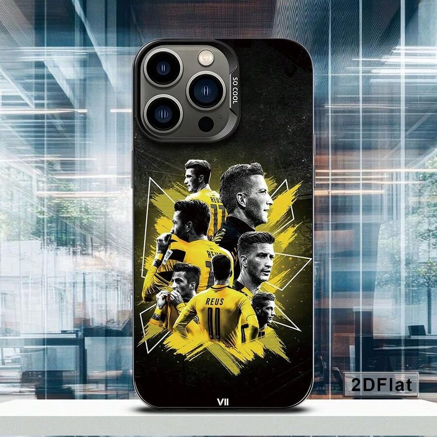 [Ships From Germany/France/Spain/Italy] Phone Case - Brand New 2D Flat Football Star Silhouette, Colorful Silver Shell, Luxurious And Elegant, Non-Yellowing, Stain-Resistant, Shock-Resistant, Stylish And , High-Quality, Unisex, Compatible With Apple 11-17 Pro/Max/Plus/Air And Galaxy S21-S26 Ultra – XM 13/14/15 Pro/Ultra - 1 Image - View 1