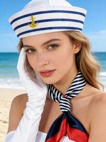 Role Play Navy Hat Shoulder Epaulettes Scarf Set - White and Blue - View 3