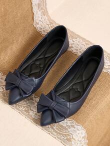 Pointed Toe Shallow Opening Bow Flat Shoes, Delicate Satin Texture, Soft And High-End Feel, Versatile Shoes. - Blue - View 21
