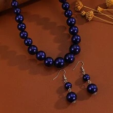 1 Set Luxury Faux Pearl Beaded Necklace & Earrings Set, Women's Banquet Party Dress Accessories - A Set Of Imitation Pearl Necklace and Earrings - View 8