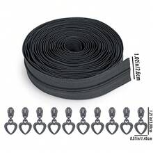 Dây kéo nylon số 3 dài 5 thước Anh kèm 10 đầu kéo hình trái tim = 1 gói, dây kéo số 3 nhiều màu sắc kèm đầu kéo hình trái tim, thích hợp cho túi xách, ví, may vá thay thế, ví tự làm, v.v. - Nhiều màu - Xem 17