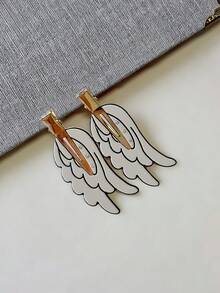 2pcs Angel Wings Rhinestone Inlaid Invisible Clips, Striped Wings Hair Clips, Makeup Side Hair Clips. Suitable For Various Occasions, Perfect Fashion Multi-Purpose Hair Accessories, Just Like A Flying Little Fairy. Also A Wonderful Gift To Give To Yourself And Family And Friends - White - View 2
