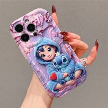Disney Lilo & Stitch Pajama Phone Case, Plush Style With Heart & Butterfly Print, Shockproof Protective Cover, Compatible With IPhone 17/16/15/14/13/12/11 Pro, Perfect Gift For Fans & Girls - 白色 - 查看 4