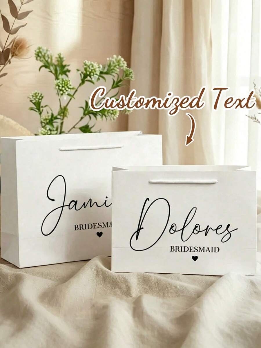 Personalized Name Gift Bags, Customized Wedding Gift Bags, Personalized Reusable Paper Wedding Favor Bags; Multi-Functional, Durable, Fashionable And Reusable. - Multicolor - View 1