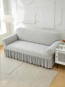 1PC Fleece Fabric Non-Slip Elastic Decorative Sofa Cover, Jacquard Leaf Pattern, Pet-Friendly Anti-Dirt Anti-Dust, Suitable For 1/2/3/4 Seater Sofa, All Seasons - Light Gray - View 9