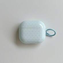 Pink Polka Dot Minimalist Design Earphone Case + Hanging Ring Set Compatible With Apple Pro 2/ Pro/ 4/ 3/ 2 - Blue Background With Polka Dots - View 4