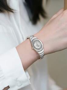 1pc Women's Full Rhinestone Decorated Premium Fashion Quartz Wristwatch, Suitable For Evening Parties, Gatherings And Daily Elegant Outfits - Silver - View 7