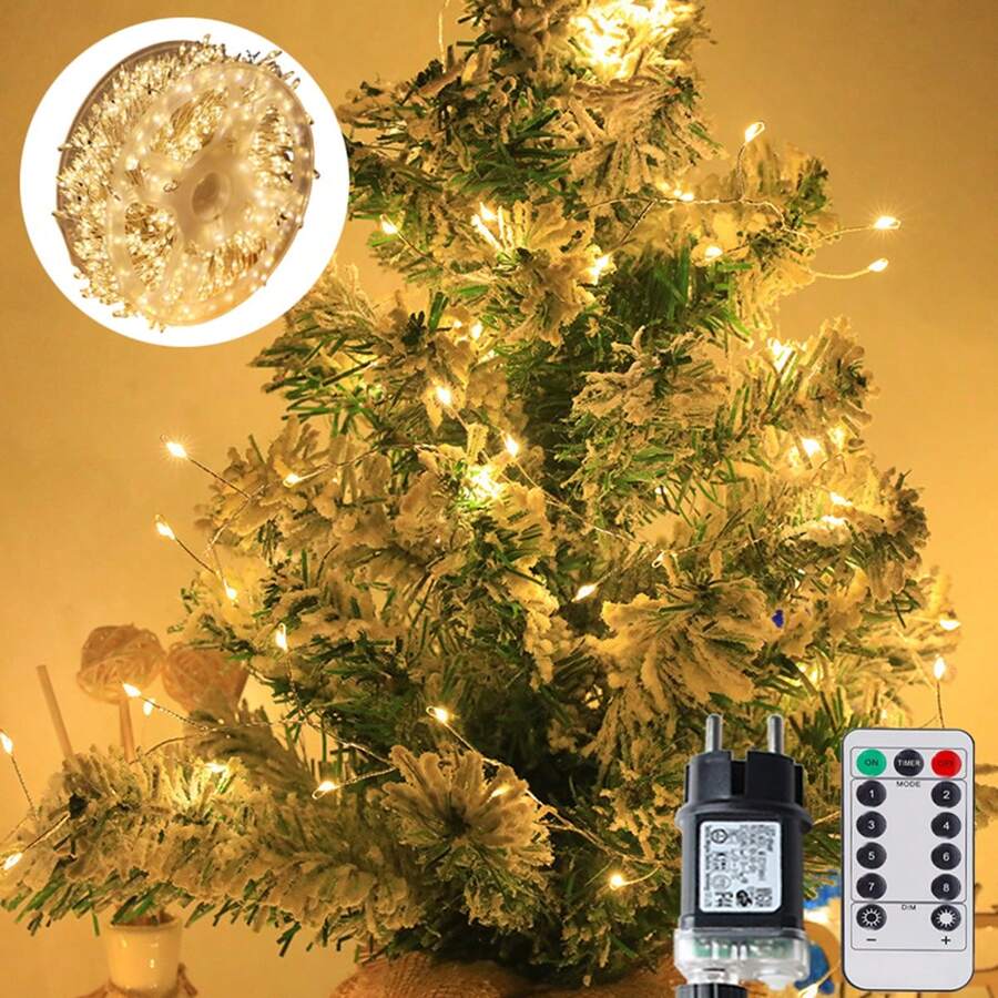 6m-75m LED Cluster String Lights, Silver Copper Wire, Christmas Wreath Lights, Birthday Home New Year Christmas Tree Garden Party Decoration Lights - EU F Type Plug(220-240V) - View 1