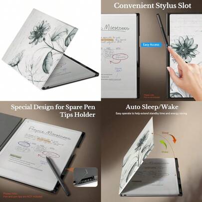 Funda para tableta Remarkable Paper Pro Color de 11.8" lanzada en 2024 - Funda protectora ligera con función inteligente de suspensión/activación automática, soporte integrado para lápiz y soporte para puntas