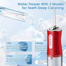 A Set Of Reciprocating Rotating Electric Toothbrushes With 4 Brush Heads (Soft Bristles), Including 2 AAA Batteries, An Intelligent Cleaning Battery - Powered Electric Toothbrush, A Set Of Handheld Electric Water Flosser With 4 Nozzles - Red and White - View 3