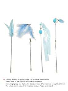 4pcs Feather Decor Cat Teaser Wand With Bells, Interactive Cat Toy, Durable Bite-Resistant Feather Teaser Wand With Bells, Long Handle Fighting Teaser Wand, Self-Entertainment - Multicolor - View 9