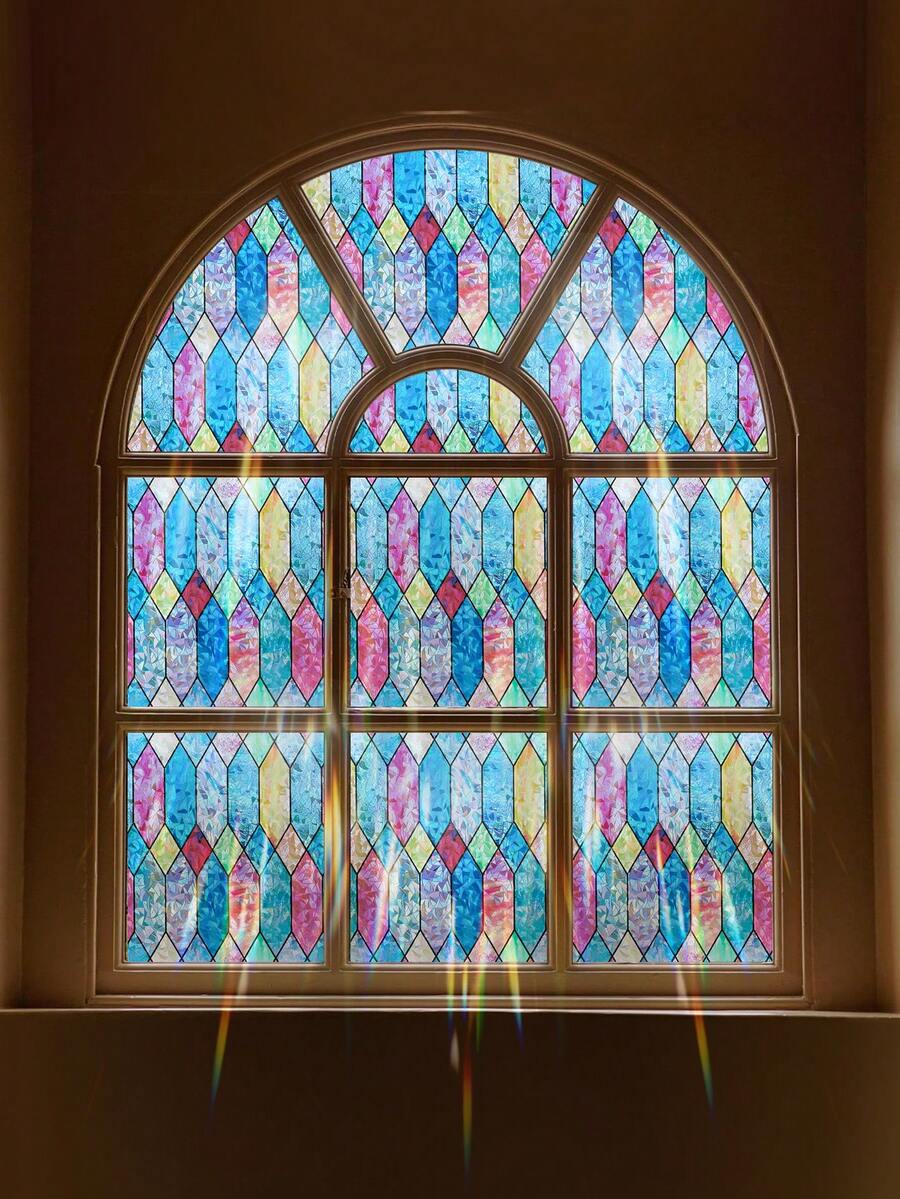 1 Roll Laser Colorful Diamond Window Film 44.5cm(17.5in) Wide, Effect Under Sunlight, Static Cling No Glue Privacy Glass Sticker, UV Protection Anti-Glare, Trimmable And Easy To Remove, Free Installation Tools, Suitable For Home/Office/School/Cabinet Doors/Sliding Doors - Moluoge Crescent - View 1