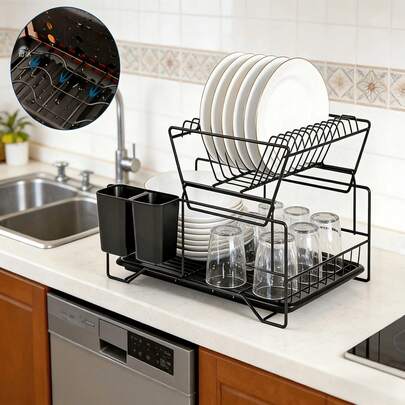 Kitchen Dish Rack, Drain Rack, Multi-Functional Household Dish Rack Next To The Sink For Drying Dishes, Chopsticks, Cups, Dishcloths, And Tableware, Single-Layer Dish Rack