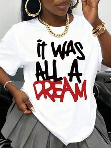 Women's Basic Mexican Graphic T-Shirt "It Was All A Dream", Plus Size Casual T-Shirt, Urban Fashion Top, Summer T-Shirt, Stylish T-Shirt, New Release - 白色 - 查看 1