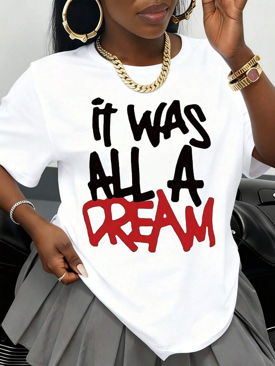 Women's Basic Mexican Graphic T-Shirt "It Was All A Dream", Plus Size Casual T-Shirt, Urban Fashion Top, Summer T-Shirt, Stylish T-Shirt, New Release - 白色 - 查看 1