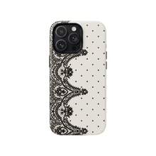 黑色蕾絲圓點手機殼，適用於 iPhone 17 16 15 14 13 12 11 Pro Max - 白色 - 查看 1