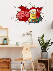 Minions 卡通牆貼，聖誕老人雪景背景裝飾貼紙，防水可移除牆面壁畫，適用於居家房間聖誕裝修 - 彩色 - 查看 1