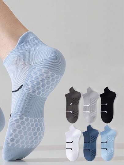 6 Pairs Summer Thin Women's & Men's Boat Socks, Sweat-Absorbent Breathable Heel-Up Non-Slip Short Socks With Mesh Massage Sole, Sports Ankle Socks