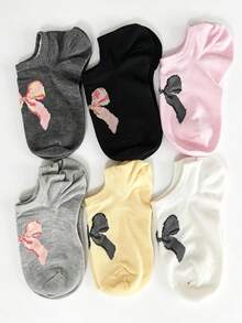 6 Pairs Multicolor Assorted New Chinese Ballet Style Solid Color Bow Knot Boat Socks Spring Summer Thin Invisible Low-Cut Ankle Socks Ins - Multicolor - View 3