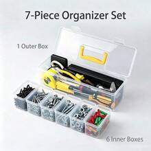 1pc Multi-Purpose Transparent Storage Box With Yellow Handle, Two Versions: Without Inner Dividers / With 6 Removable Compartments, Dustproof Organizer For Trading Cards, Photos, Screws, Hardware Tools & Small Parts, Portable Stackable Container For Home, Office & Garage - Multicolor - View 2