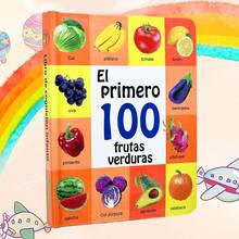 1pc Spanish 100 Fruits & Vegetables Cognition Book, Colorful Real-Life Photos, Spanish Vocabulary, Learn Words While Viewing Pictures, Easily Start Spanish Language Learning, Improve Cognitive And Language Ability, An Ideal Holiday Gift Back To School - Orange - View 1