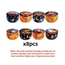 16pcs Halloween Empty Candle Tins With Lids, Random Assorted Pumpkin Ghost Skull Print Round Metal Candle Containers, DIY Candle Making Supplies, Holiday Gift Storage Boxes - Multiple Styles - View 11