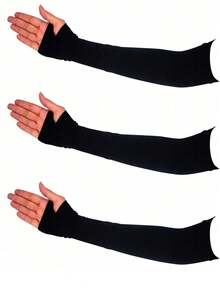 1/3 Pairs Thumb Hole Sun Protection Ice Silk Arm Sleeves, Breathable And Cooling, 3 Colors Available, Unisex, Summer Sun Protection, Long Compression Design, Can Cover Tattoos, Suitable For Sports, Fitness, Cycling, Driving, Campus And More - Multicolor - View 7