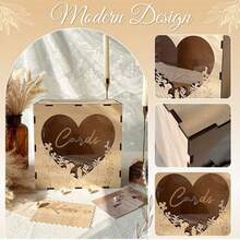 Wooden Wedding Card Box, Solid Wood With Slots, Gift Card Storage Box, Cross-Border Wedding Party Decoration Wooden Box - 1PC - View 3