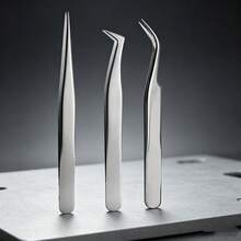 Set Pinset Perbaikan Ujung Halus Presisi Baja Tahan Karat, Set Pinset Presisi Ujung Lurus + Bengkok, Set Pinset Perbaikan Ponsel, Pinset Khusus untuk Mengambil Komponen Elektronik, Set Pinset Khusus untuk Perbaikan Motherboard - C-Perak - View 8