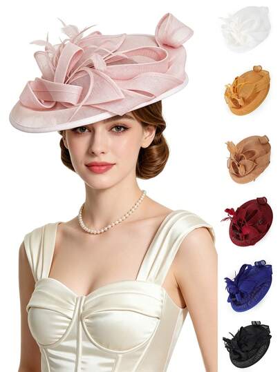 1pc Fascinator Linen-Like Feather Tea Party Pillbox Derby Hat Cocktail Wedding Bridal Fascinators Headband For Women