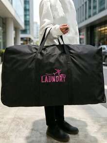 可折疊旅行袋套組，亮面飛機圖案與「LAUNDRY」字母設計，中性收納袋，便攜手提包，大容量收納袋，多功能旅行配件，盥洗包，化妝包，行李袋，搬家袋，適用於宿舍、租屋公寓、學校宿舍，防潮防塵，可收納衣物與床上用品，適合返校季、旅行、出差與居家日常收納，開學季、假期與宿舍生活的完美行李袋 - 彩色 - 查看 4