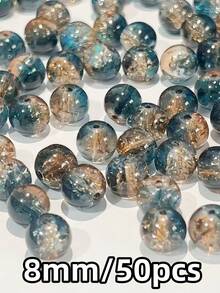50顆 8mm 極光藍裂紋水晶玻璃圓珠，DIY手工珠飾手鍊項鍊耳環製作用 - 彩色 - 查看 10