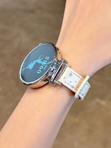 Y2K 時尚可愛銀色亮片閃粉星星細錶帶，兼容 Galaxy Watch Band 7 6 5 4 5 Pro，甜美女孩款人造皮革腕帶附保護殼，兼容 Galaxy Watch 系列 40 43 44 45 47mm - 白色 - 查看 5