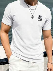 Camiseta de Hombre 100% Algodón, Corte Holgado, Cuello Redondo, Manga Corta para Verano - Blanco - Ver 1