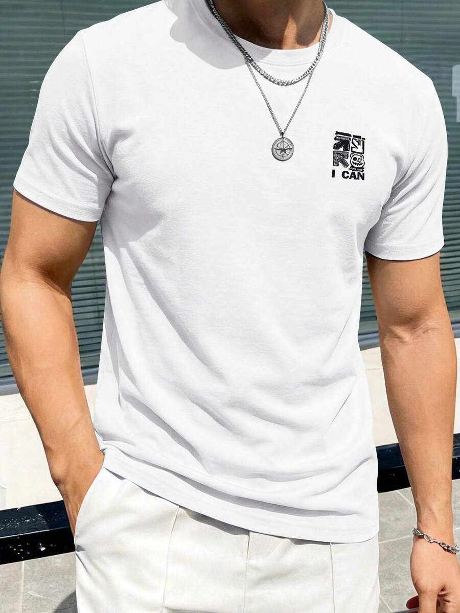 Camiseta de Hombre 100% Algodón, Corte Holgado, Cuello Redondo, Manga Corta para Verano - Blanco - Ver 1