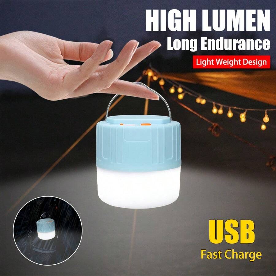 1pc LED Lantern | Rechargeable LED Camping Light With 4 Lighting Modes, USB Charging, Portable Emergency Lamp For Outdoor Activities - Plastic Shade - Multicolor - View 1