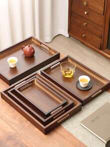 1pc Home Tea Tray For Water Cups, Tea Snacks, Cakes, Tea Set, Rectangular Large Size Fruit And Snack Storage, Suitable For Snacks, Dried Fruits, Fruits, Desserts, Tea Cups, Coffee Cups, Etc. Fashionable Decoration For Dining Table, Kitchen - Walnut - View 5